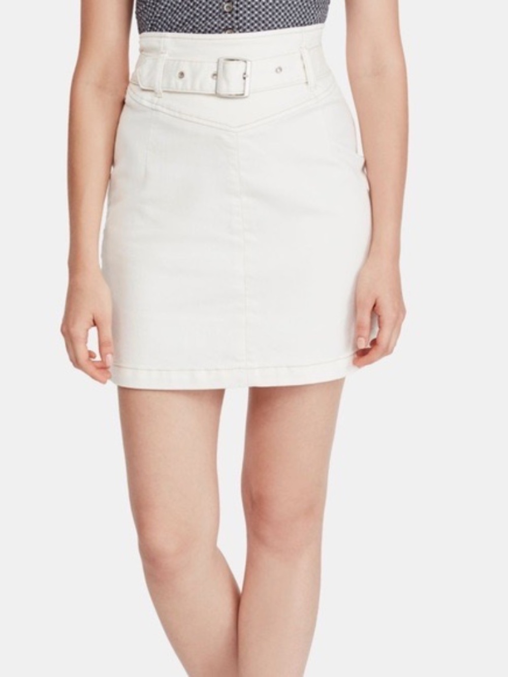 Free People Livin' It Up Stretch Belted Pencil Skirt white Size 6  Small